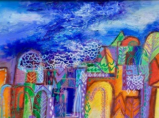 Magic City, an acrylic abstract painting by Cathy Fiorelli